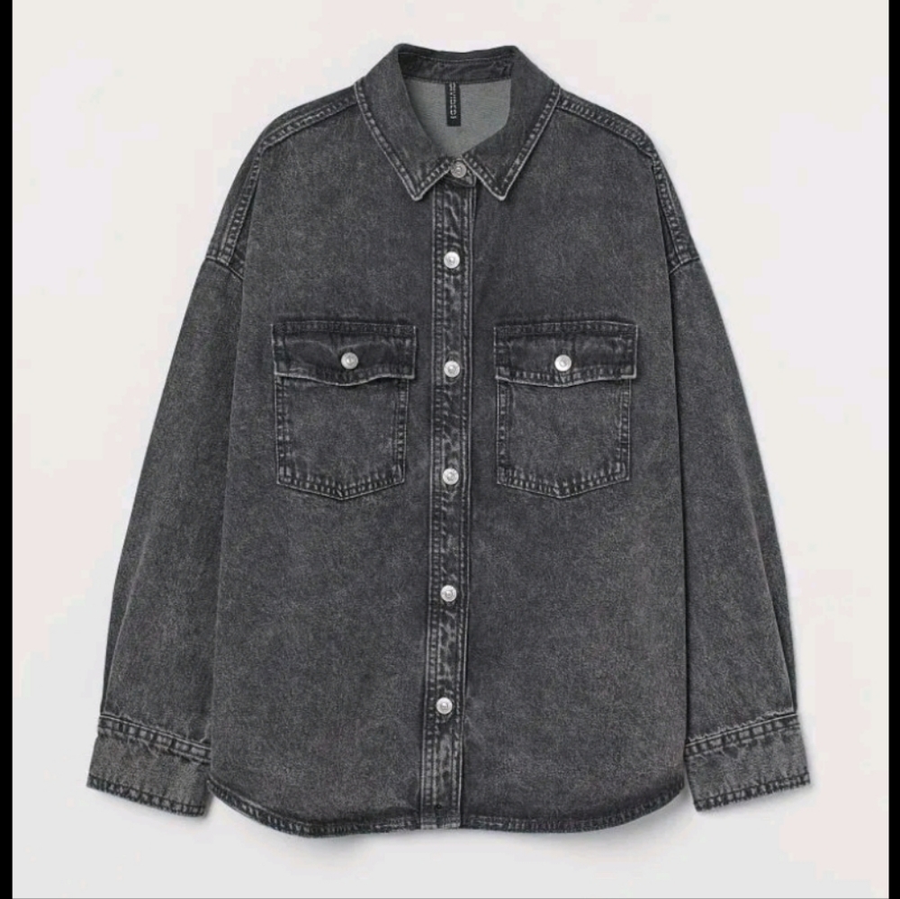 DIVIDED by H&M Oversized Denim Shirt Black Washed 100% Cotton Size M Medium